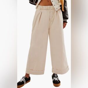 Free People After Love Roll Cuff Wide Leg Pants Sandshell /Sable Color Sz XS NWT